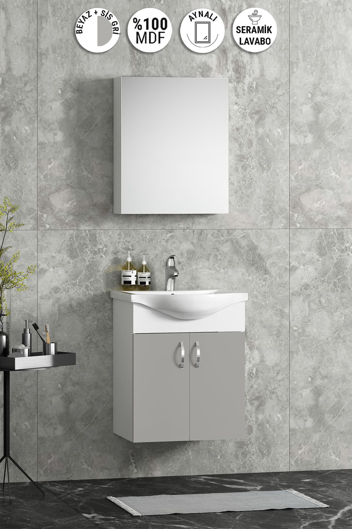 Sis Gri kaplamalı banyo dolabı