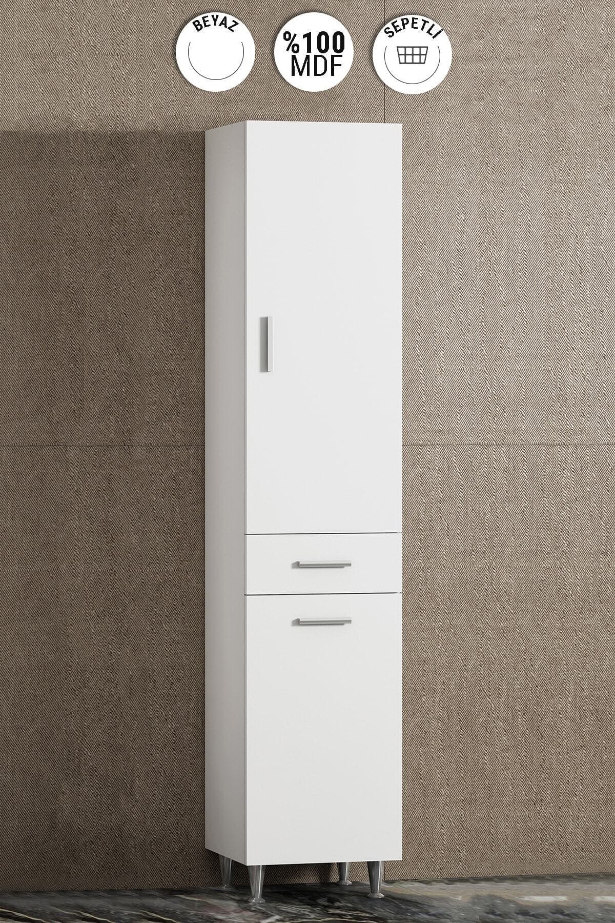 30 Cm Boy Dolap Mdf Beyaz Sepetli