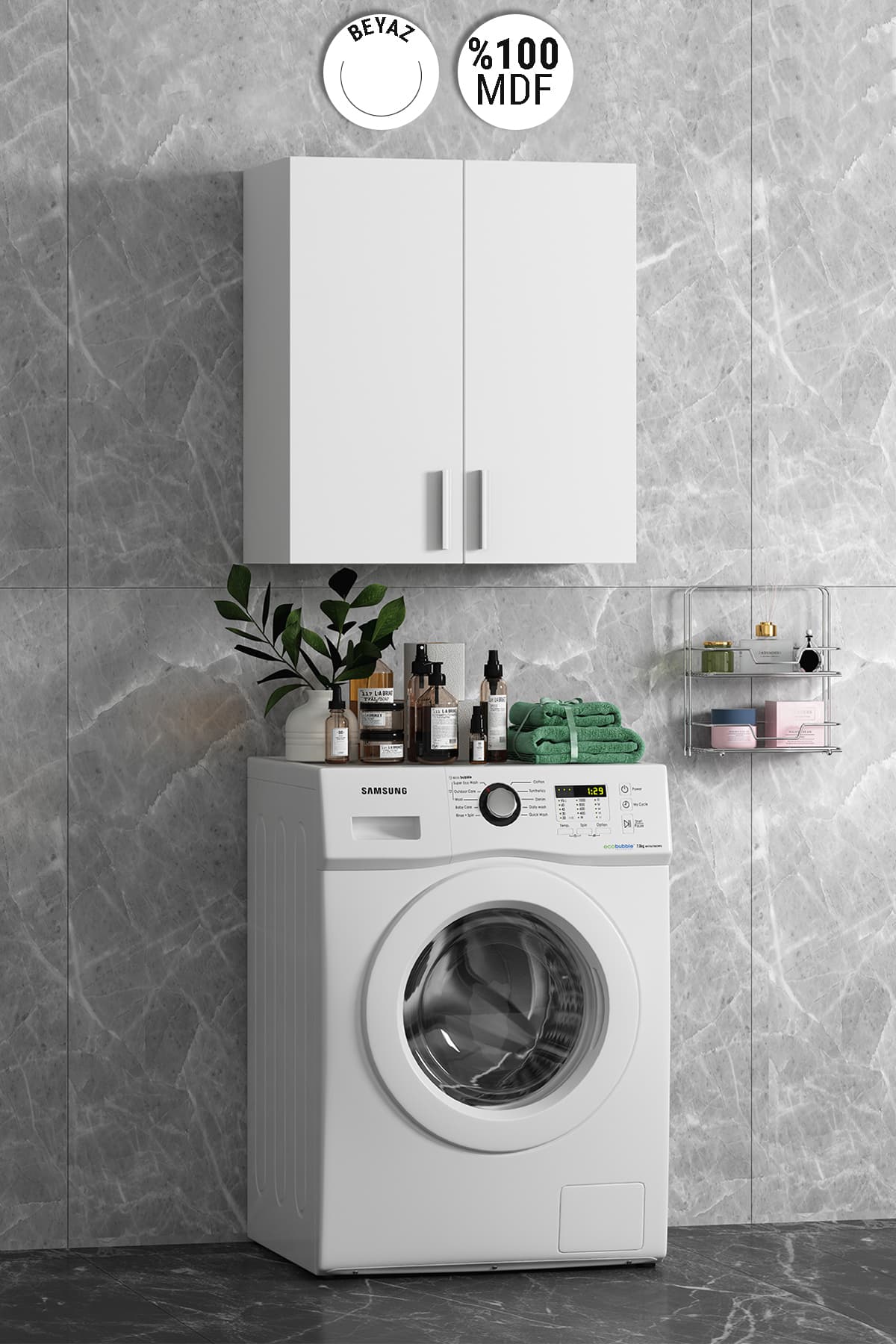 Çamaşır Makinesi Üst Dolabı Beyaz MDF Banyo Dolabı