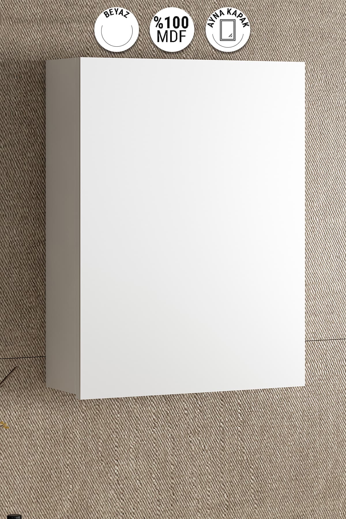 Yıldız 45 cm Beyaz MDF Aynalı Asma Banyo Üst Dolabı