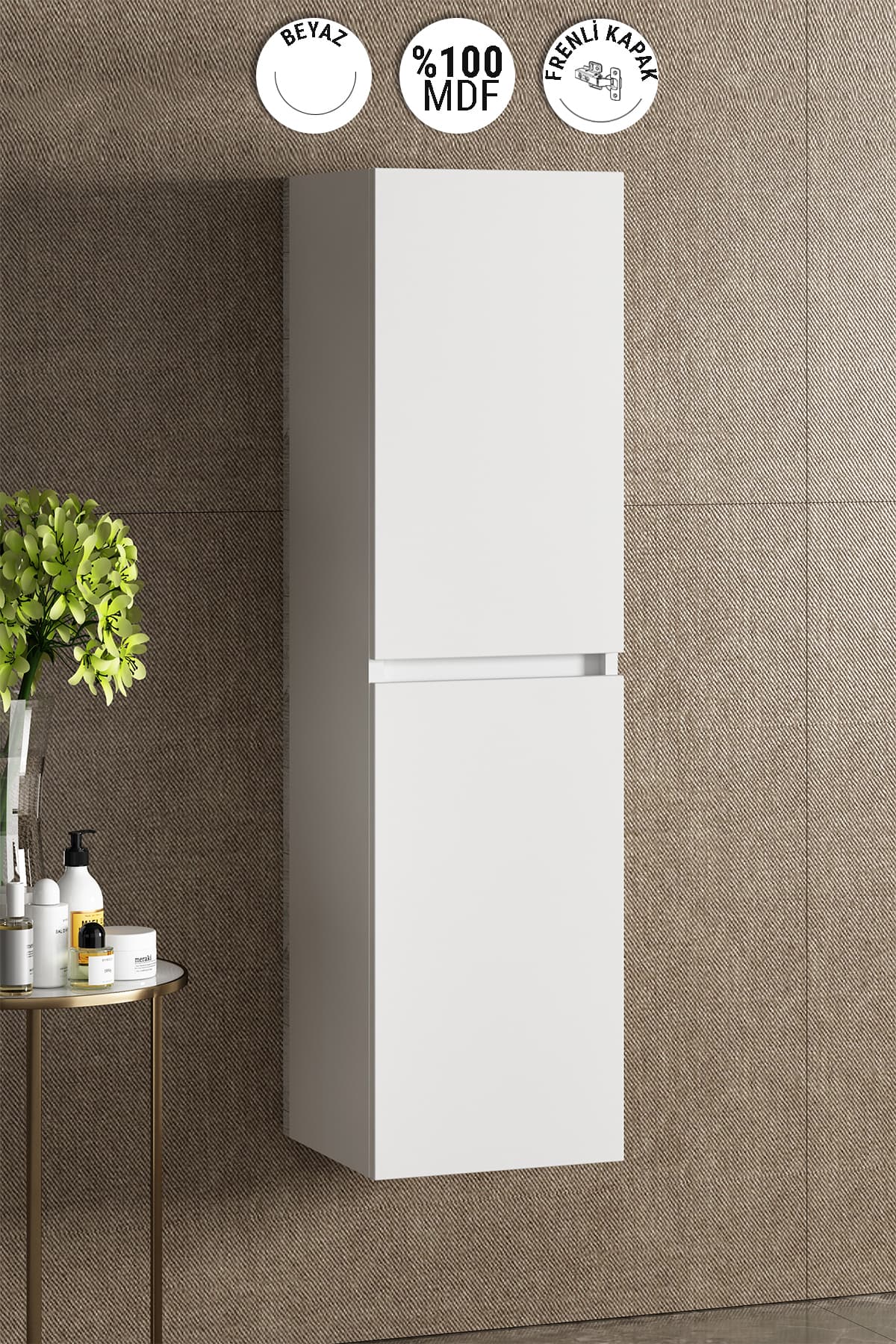 Yıldız 35*130 cm Beyaz MDF Asma Banyo Boy Dolabı