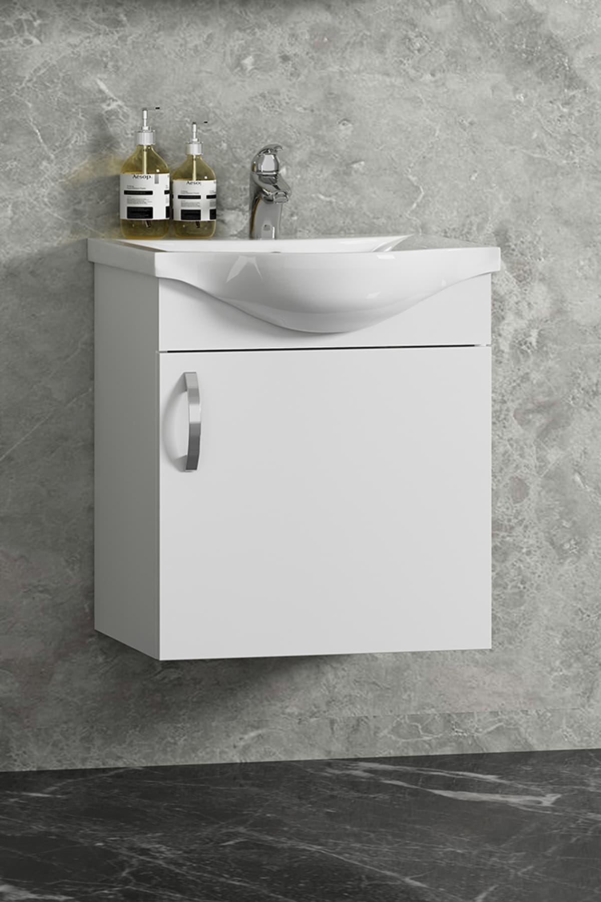 Yıldız 45 cm Beyaz MDF Seramik Lavabolu Asma Alt Banyo Dolabı