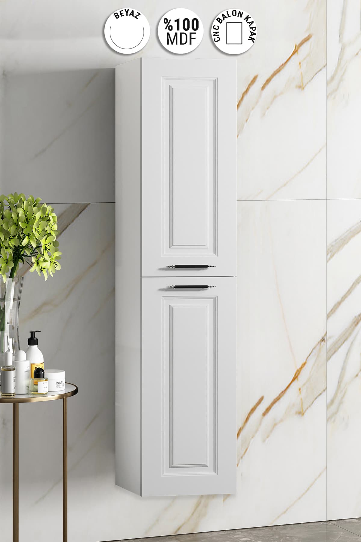 Salkım 35*167 cm Beyaz Balon MDF Asma Banyo Boy Dolabı