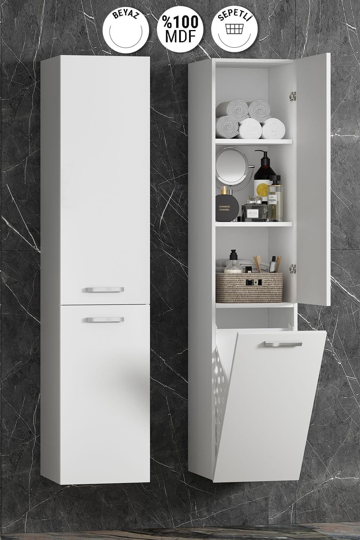 40*167 Cm Üst Kapaklı Mdf Beyaz Sepetli