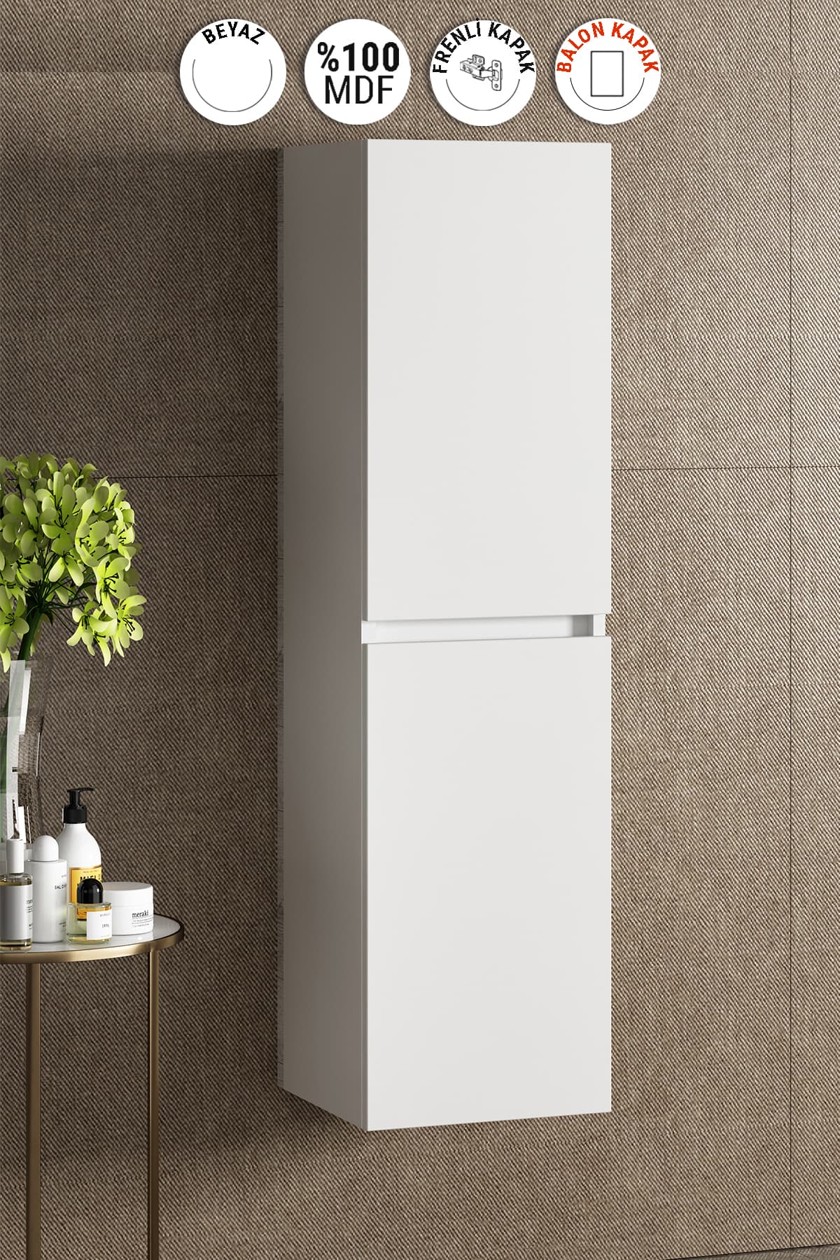 Yıldız 35*130 cm Beyaz Balon MDF Asma Banyo Boy Dolabı