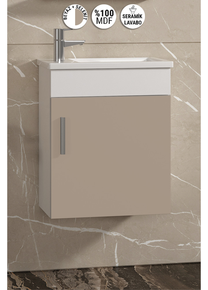 Lale 42x24 cm Beyaz-Selenit MDF Seramik Lavabolu Asma Banyo Alt Dolabı