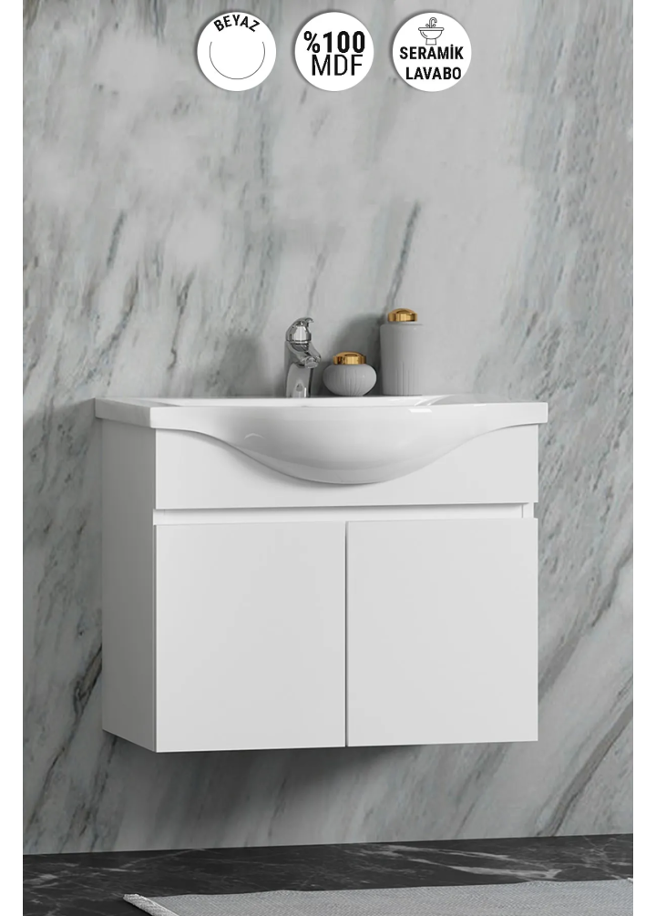 65 CM YILDIZ ALT DOLAP ASMA MDF KOMPLE BEYAZ