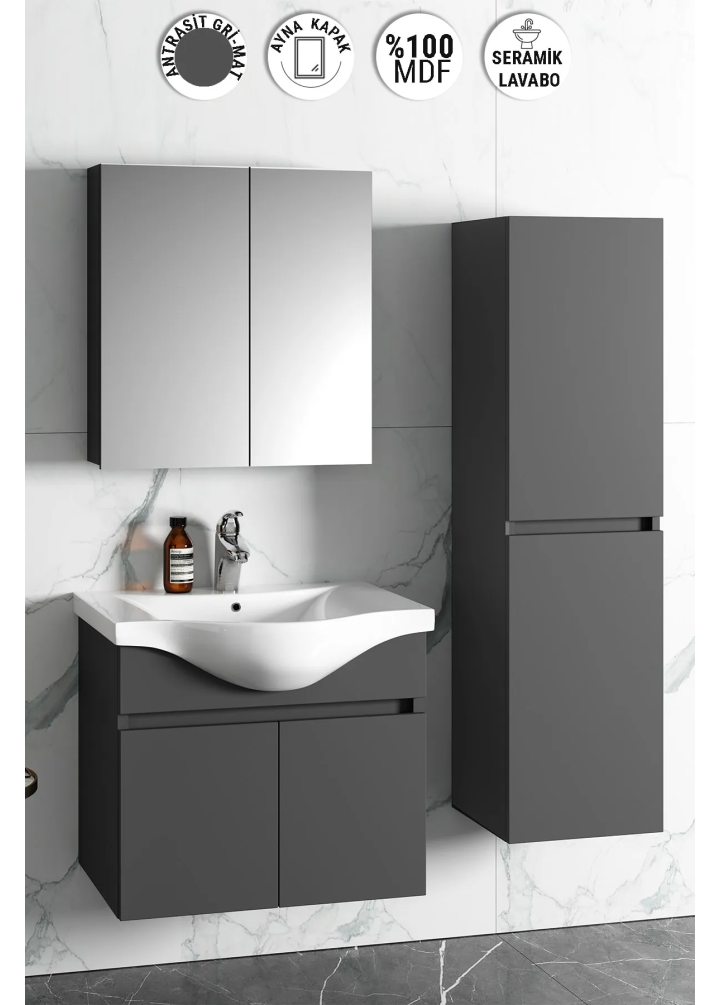 65+35 CM YILDIZ DIŞTAN TAKIM MDF ANTRASİT GRİ