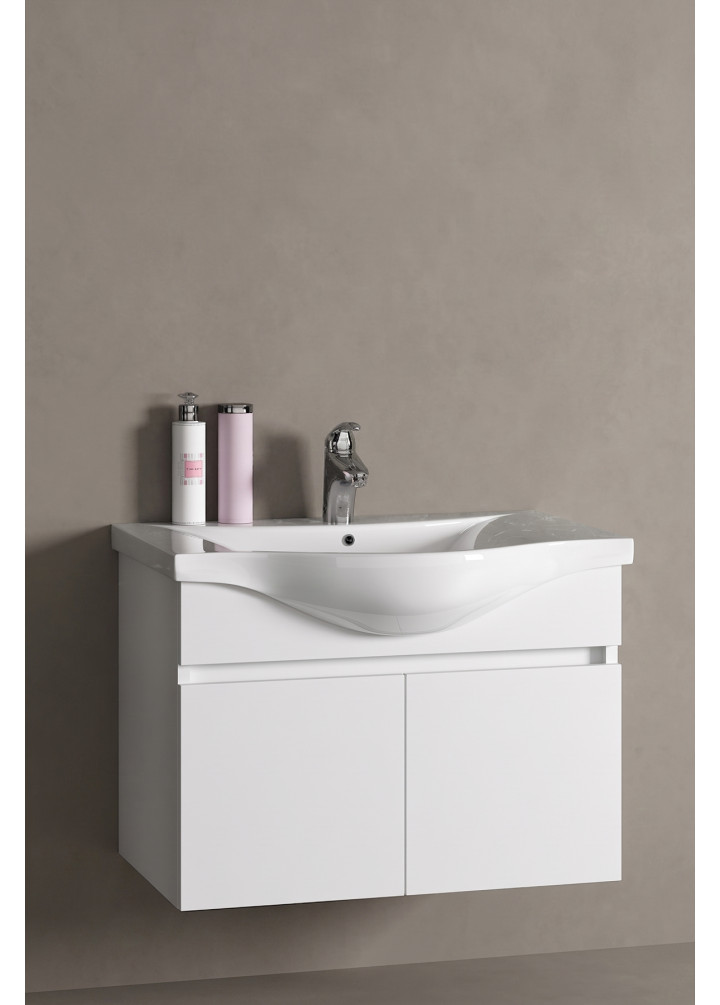 Yıldız 80 cm Beyaz MDF Seramik Lavabolu Asma Banyo Alt Dolabı