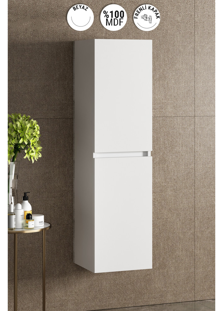 Yıldız 35x130 cm Beyaz MDF Asma Banyo Boy Dolabı