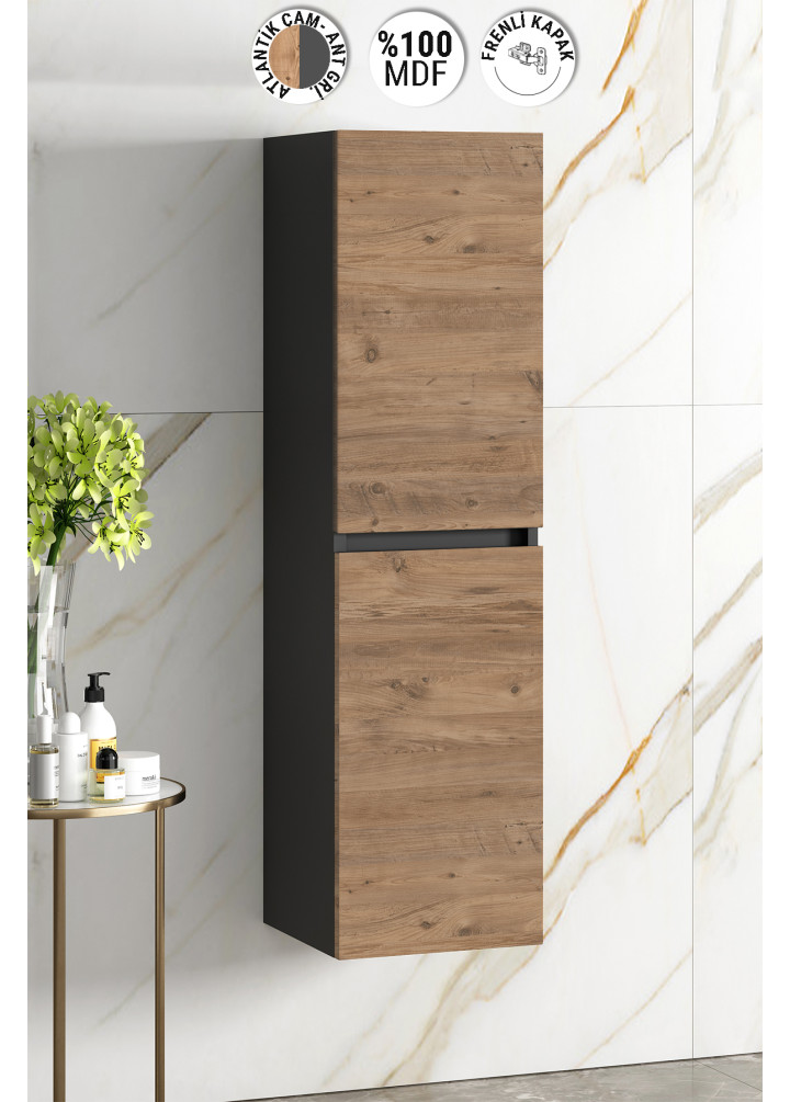 Yıldız 35x130 cm Antrasit Gri Mat-Atlantik Çam MDF Asma Banyo Boy Dolabı