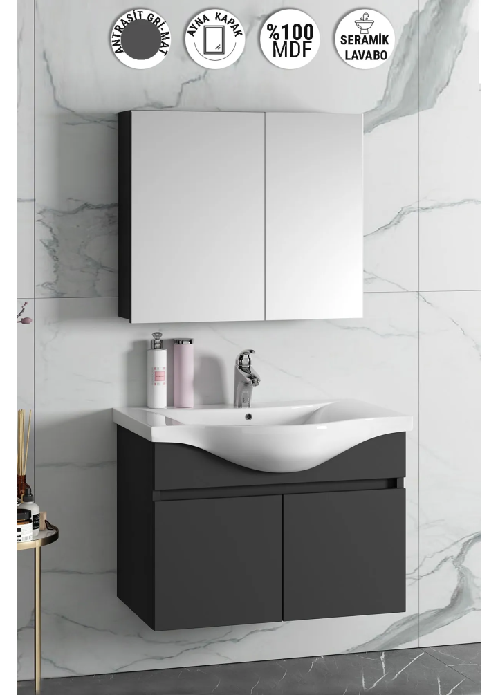 80 CM YILDIZ DIŞTAN TAKIM MDF ANTRASİT GRİ