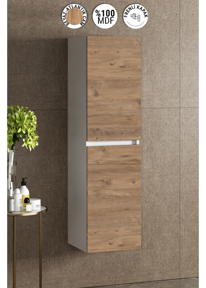 Yıldız 35x130 cm Beyaz-Atlantik Çam MDF Asma Banyo Boy Dolabı