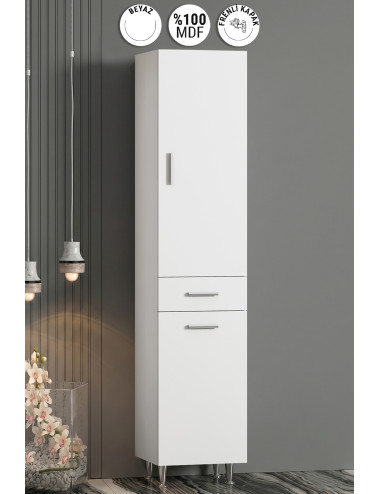 Boy 30x195 cm Beyaz MDF Sepetsiz Banyo Boy Dolabı