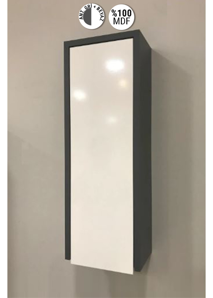 Çok Amaçlı 70x25 cm Antrasit Gri Mat-Beyaz MDF Banyo Boy Dolabı