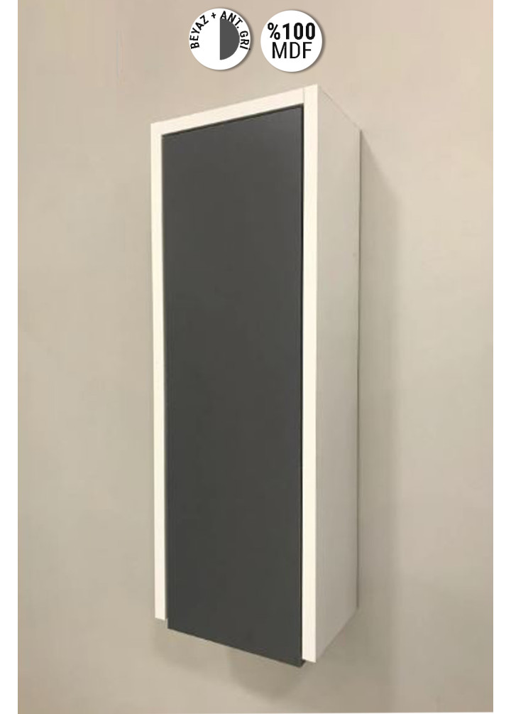 Çok Amaçlı 70x25 cm Beyaz-Antrasit Gri Mat MDF Banyo Boy Dolabı