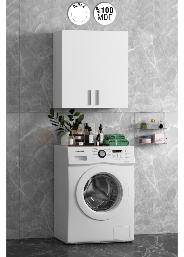Çamaşır Makinesi Üst Dolabı Beyaz MDF Banyo Dolabı