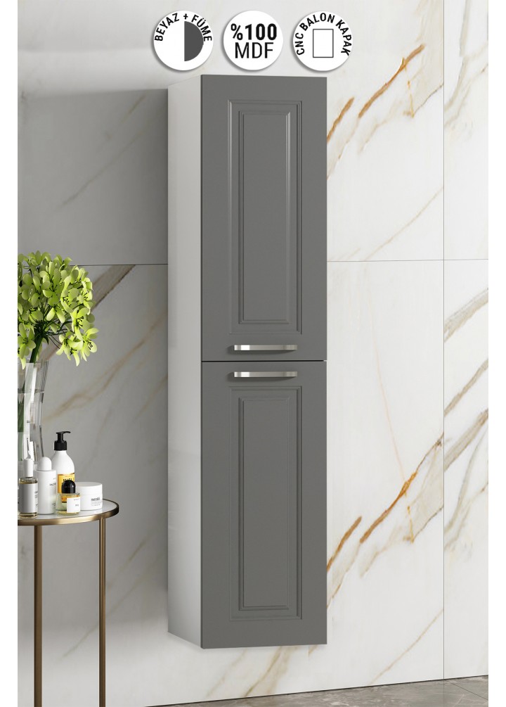 Salkım 35*167 cm Beyaz-Füme Balon MDF Asma Banyo Boy Dolabı