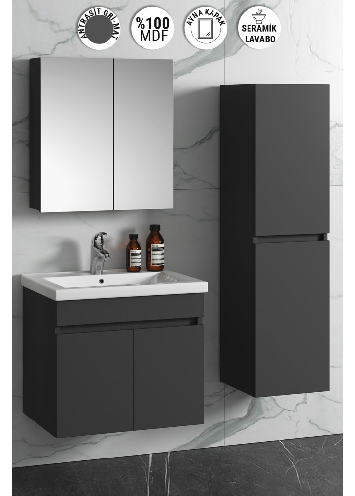 55+35 CM ÇİĞDEM DIŞTAN TAKIM MDF ANTRASİT GRİ MAT