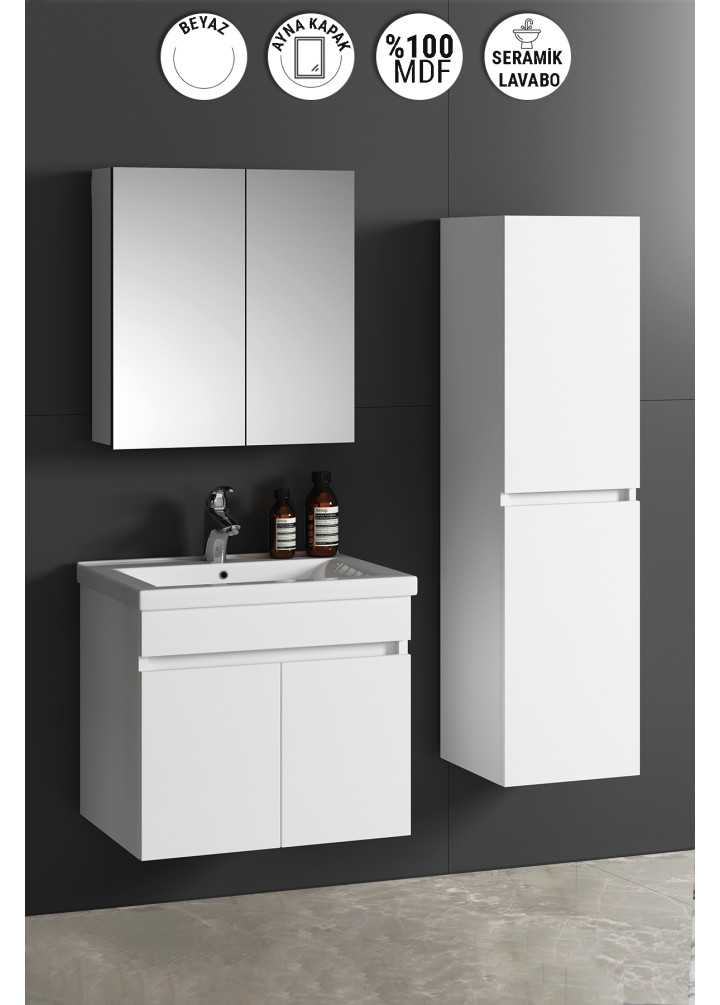 55+35 CM ÇİĞDEM DIŞTAN TAKIM MDF BEYAZ SEPETLİ