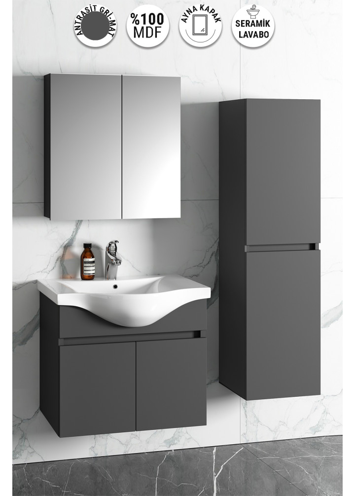 55+35 CM YILDIZ DIŞTAN TAKIM MDF ANTRASİT GRİ MAT SEPETLİ