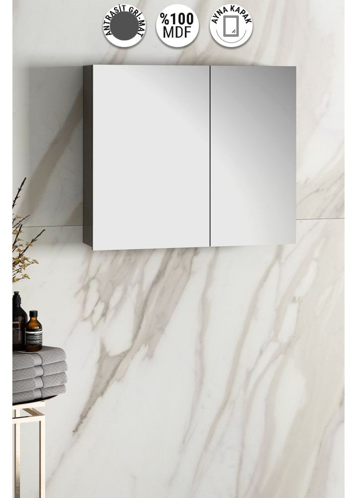 80 CM ÇİĞDEM DIŞTAN ÜST DOLAP MDF ANTRASİT GRİ MAT